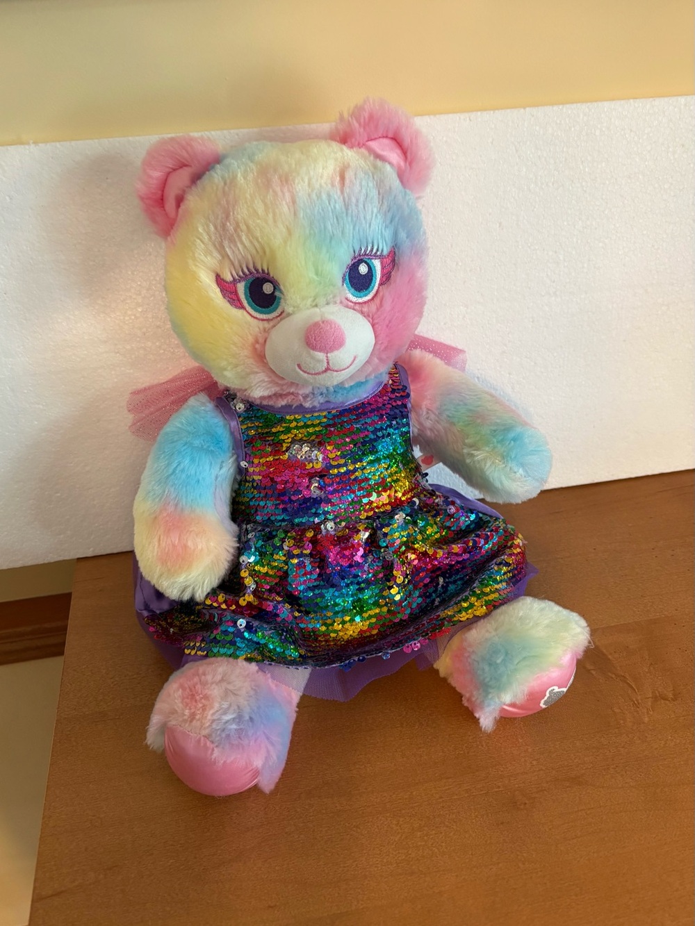 Build-A-Bear Beaty Fairy Bear Tye-Dye Pink Purple 18” with Sequin Glitter Gown